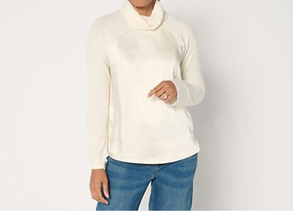 Peace Love World Small Cream MixedMedia RaglanSleeve Turtleneck Top A674310 NWOT